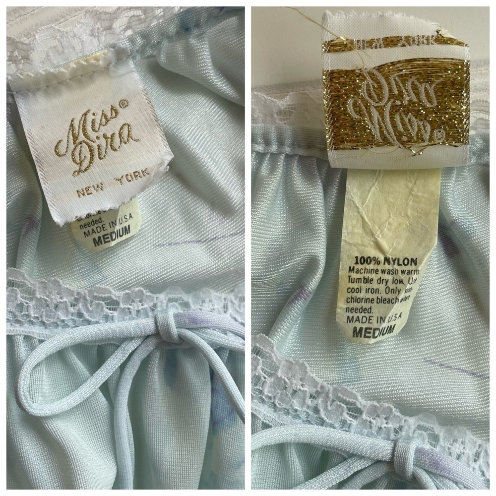 Vintage Miss Dira New York Sheer Nightgown Blue Floral Medium Lace trim Sleep - Picture 6 of 8